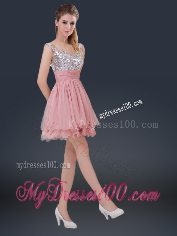Wonderful Short Straps Paillette Bridesmaid Dresses for Summer