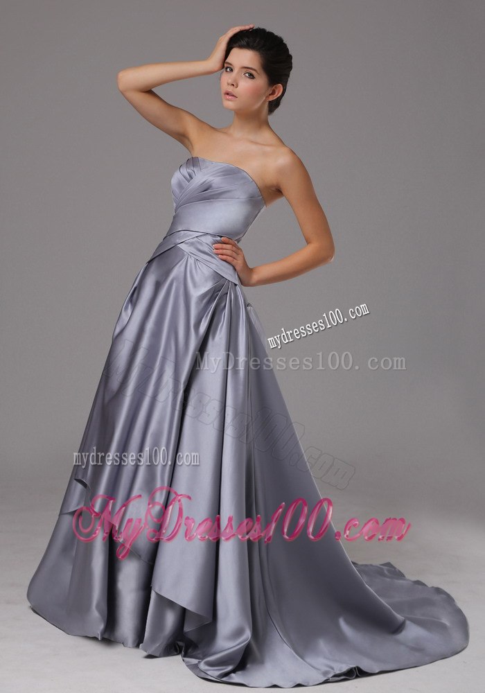 Strapless Elastic Woven Satin 2013 Celebrity Dress Ruched