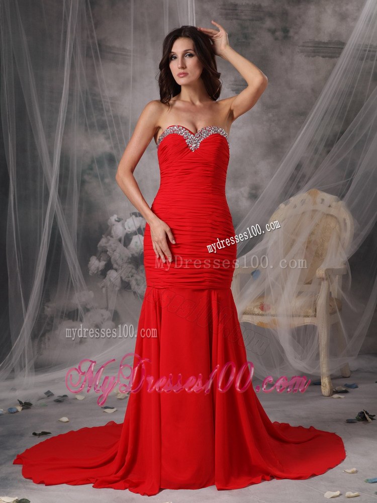 Elegant Red Mermaid Celebrity Dresses Sweetheart with Beading