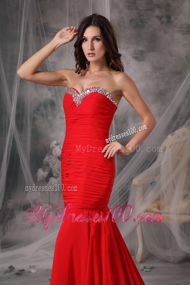 Elegant Red Mermaid Celebrity Dresses Sweetheart with Beading