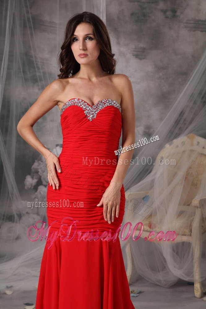 Elegant Red Mermaid Celebrity Dresses Sweetheart with Beading