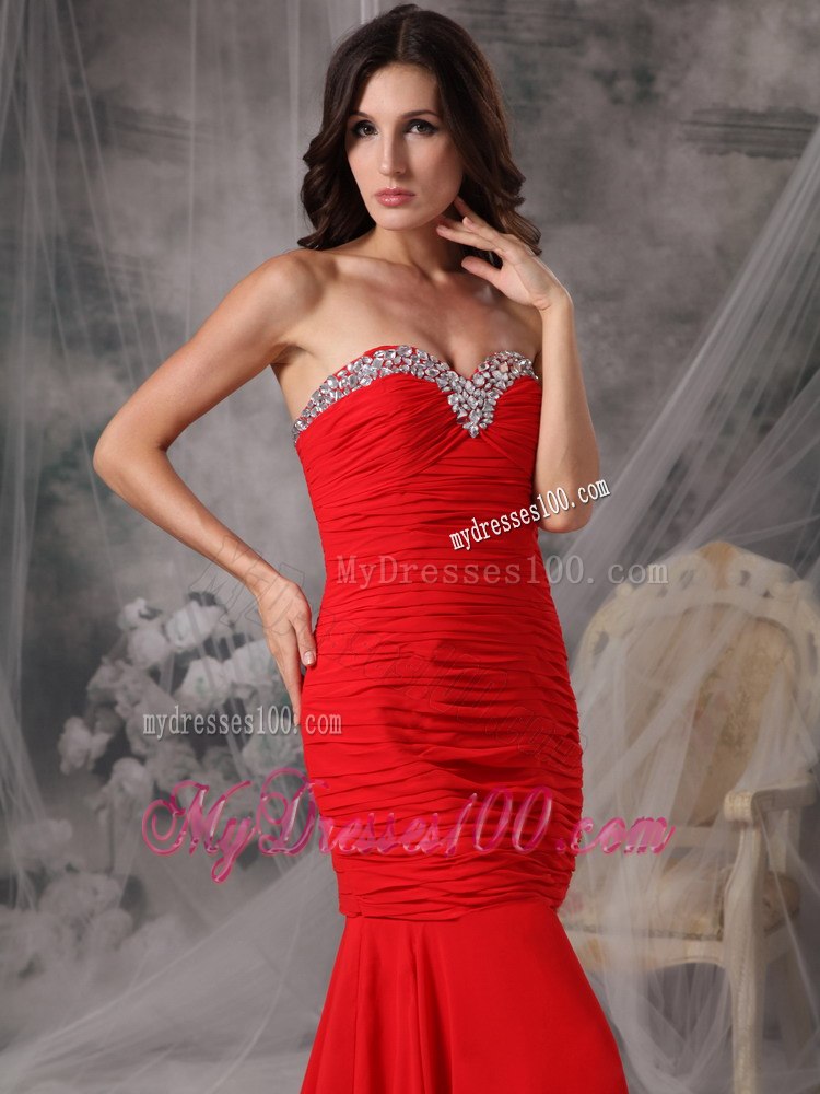 Elegant Red Mermaid Celebrity Dresses Sweetheart with Beading