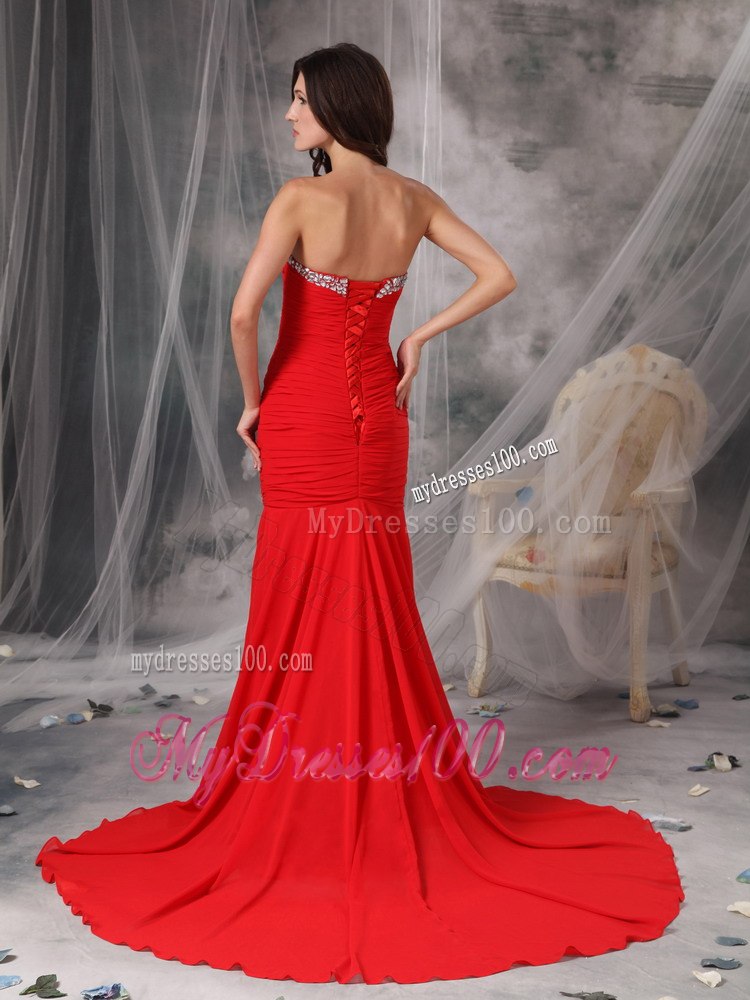 Elegant Red Mermaid Celebrity Dresses Sweetheart with Beading
