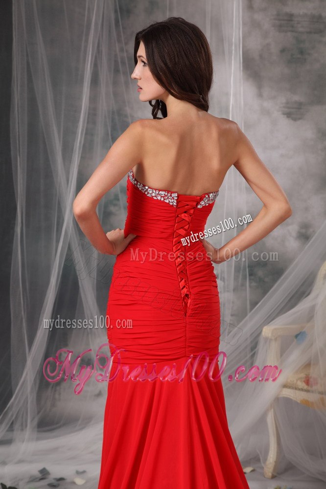 Elegant Red Mermaid Celebrity Dresses Sweetheart with Beading