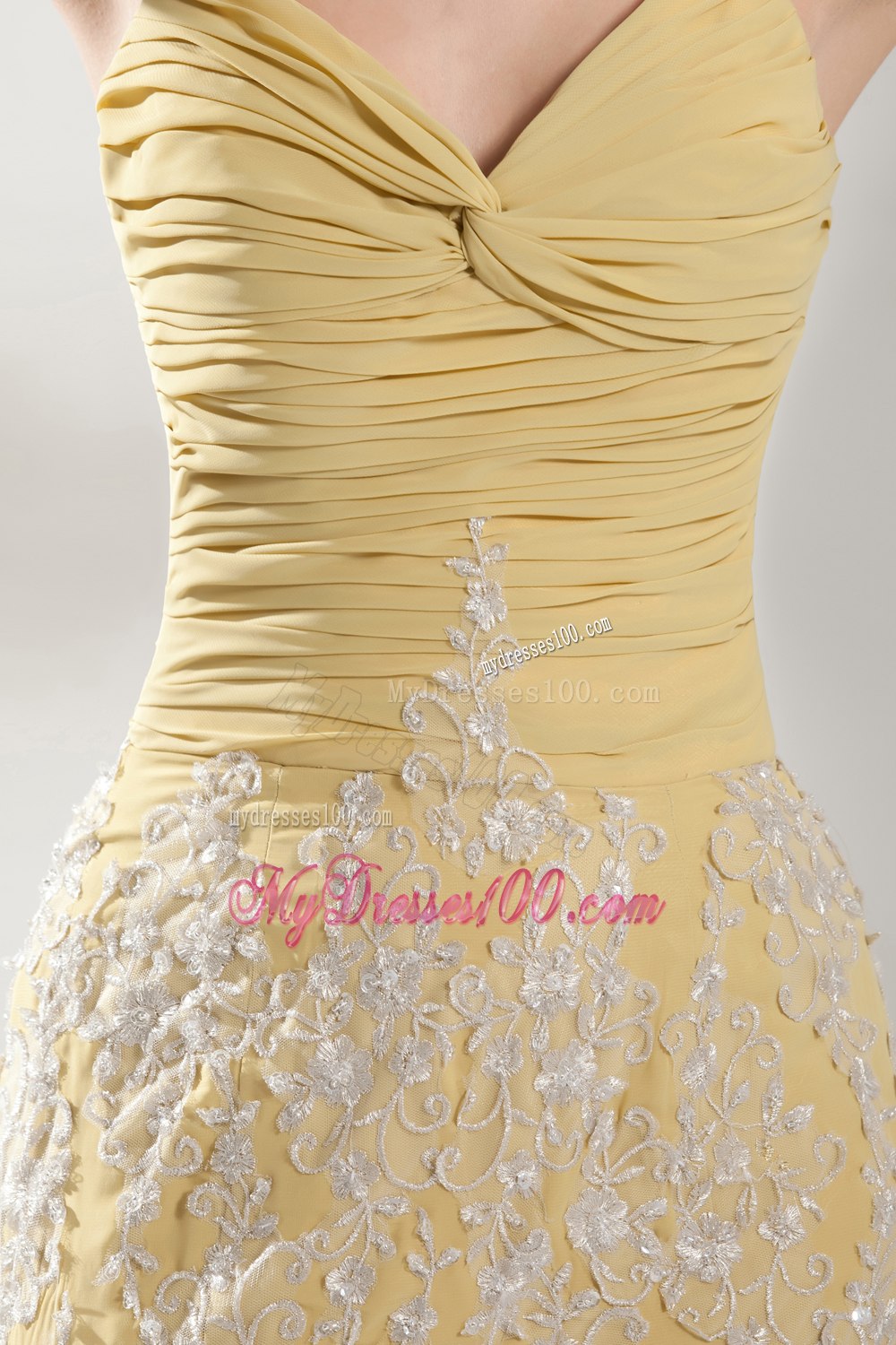 Appliques Mermaid Halter Ruching Gold Celebrity Dresses in 2013