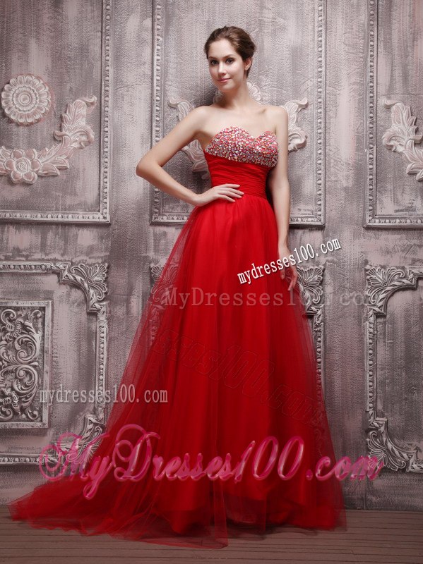 Red Sweetheart Net Beading Celebrity Dresses for Summer