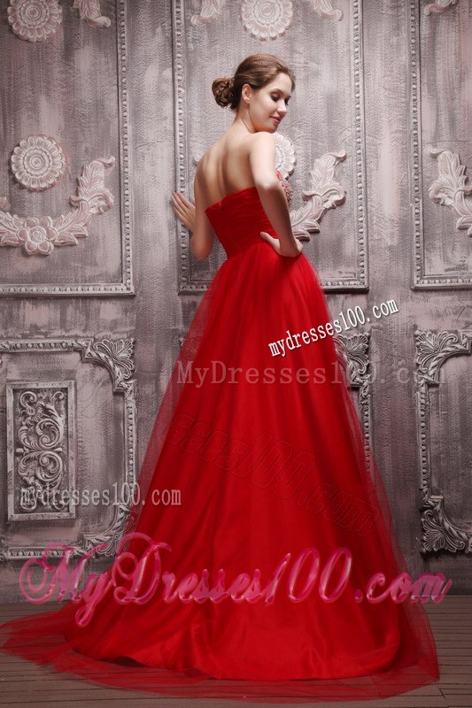 Red Sweetheart Net Beading Celebrity Dresses for Summer