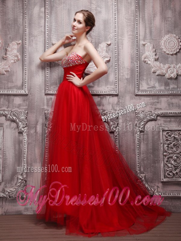 Red Sweetheart Net Beading Celebrity Dresses for Summer