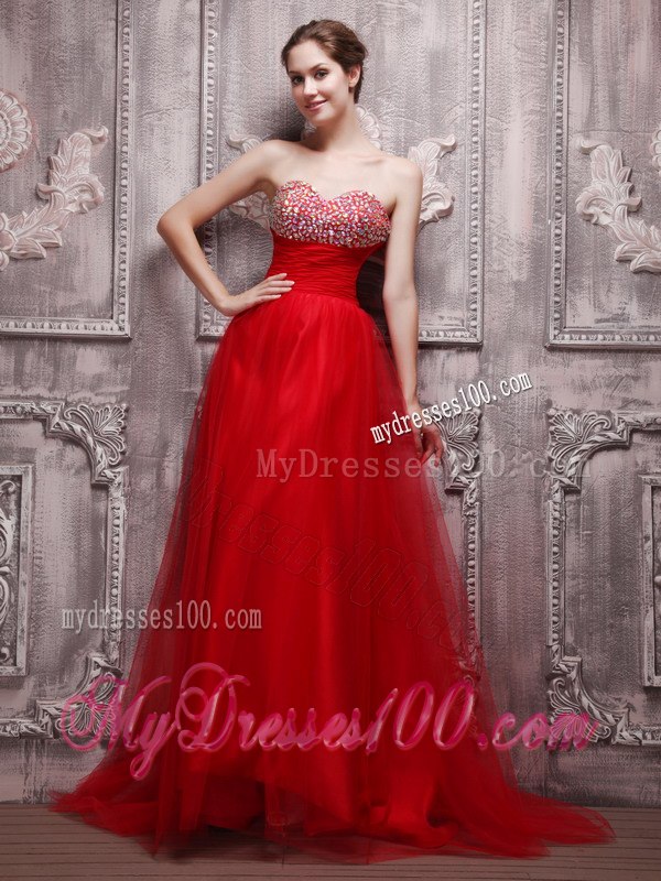 Red Sweetheart Net Beading Celebrity Dresses for Summer