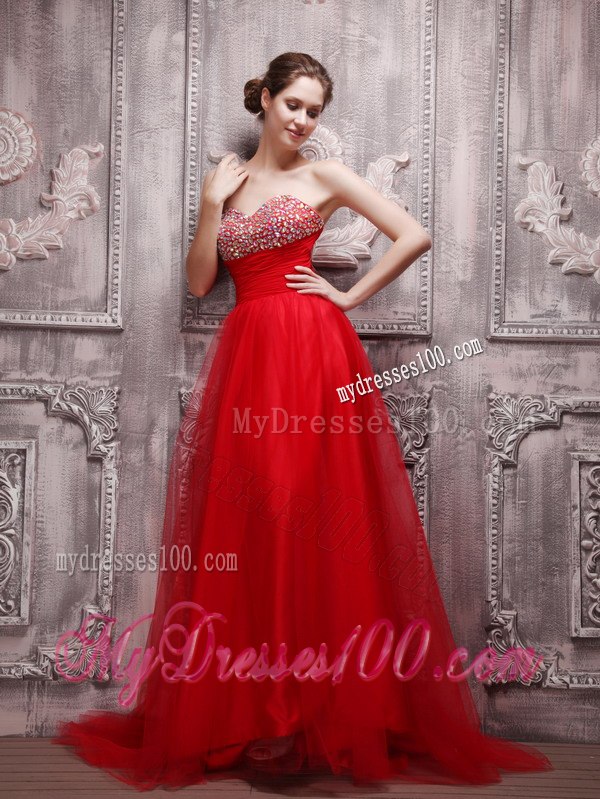 Red Sweetheart Net Beading Celebrity Dresses for Summer