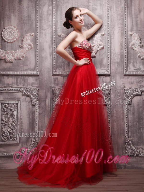 Red Sweetheart Net Beading Celebrity Dresses for Summer