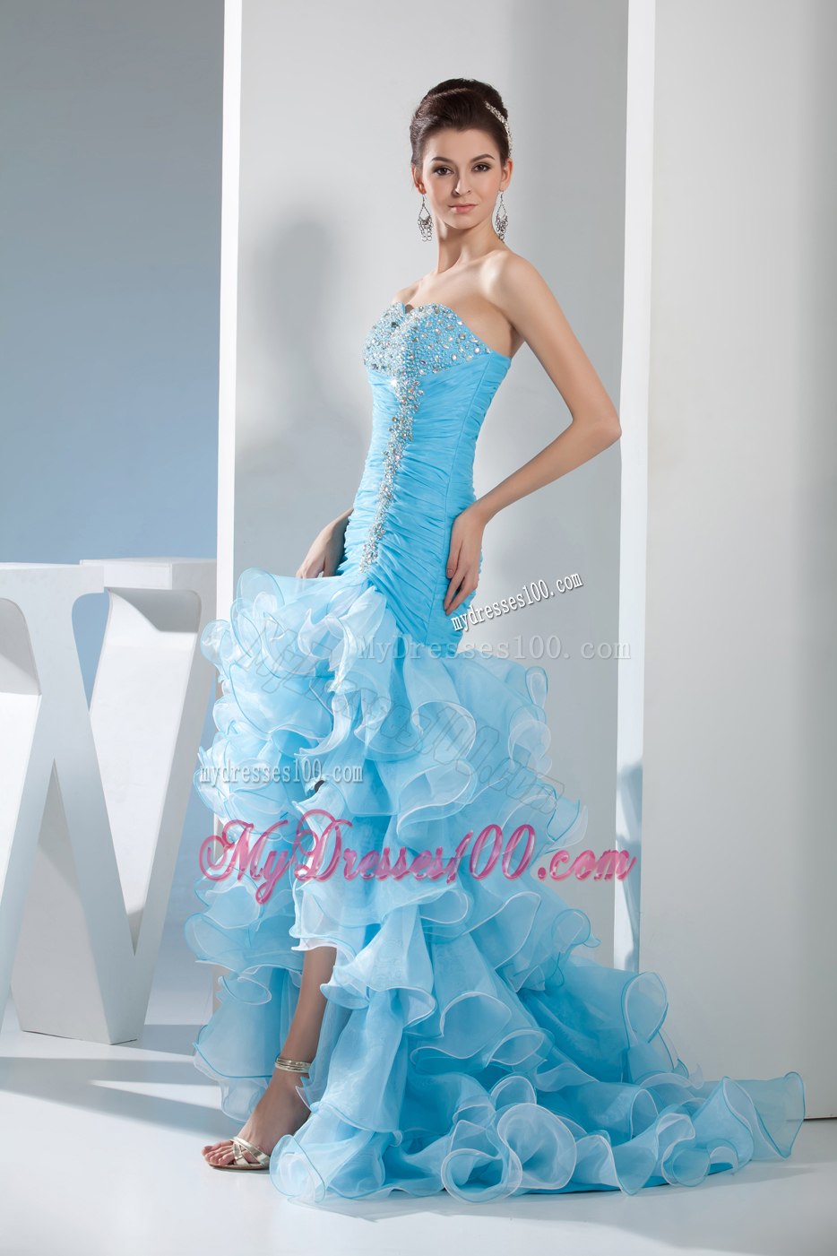 Beading Mermaid Sweetheart High-low Aqua Blue Celebrity Dresses