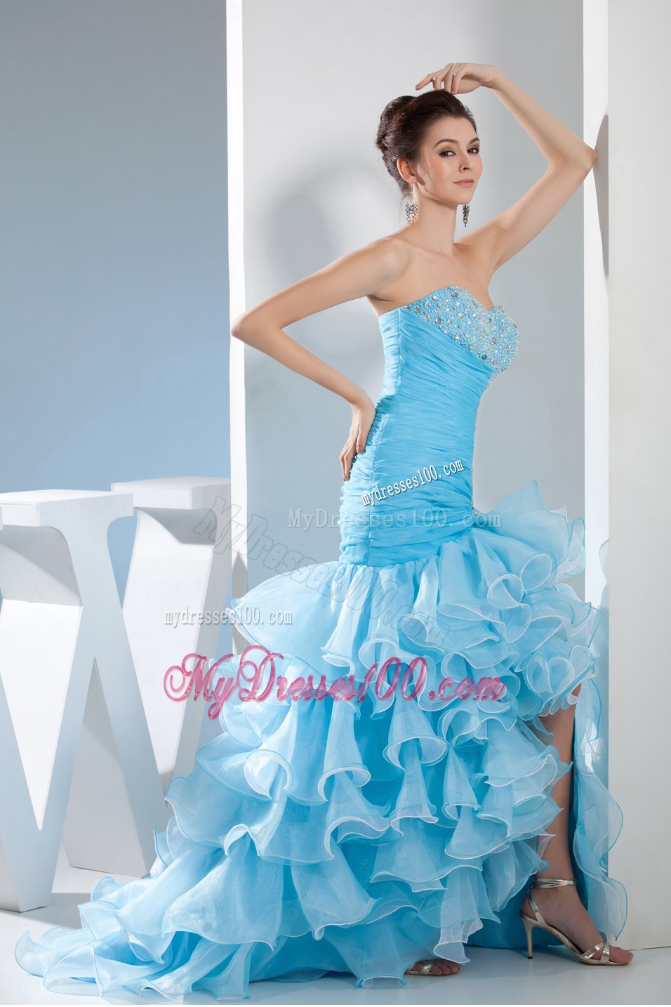 Beading Mermaid Sweetheart High-low Aqua Blue Celebrity Dresses