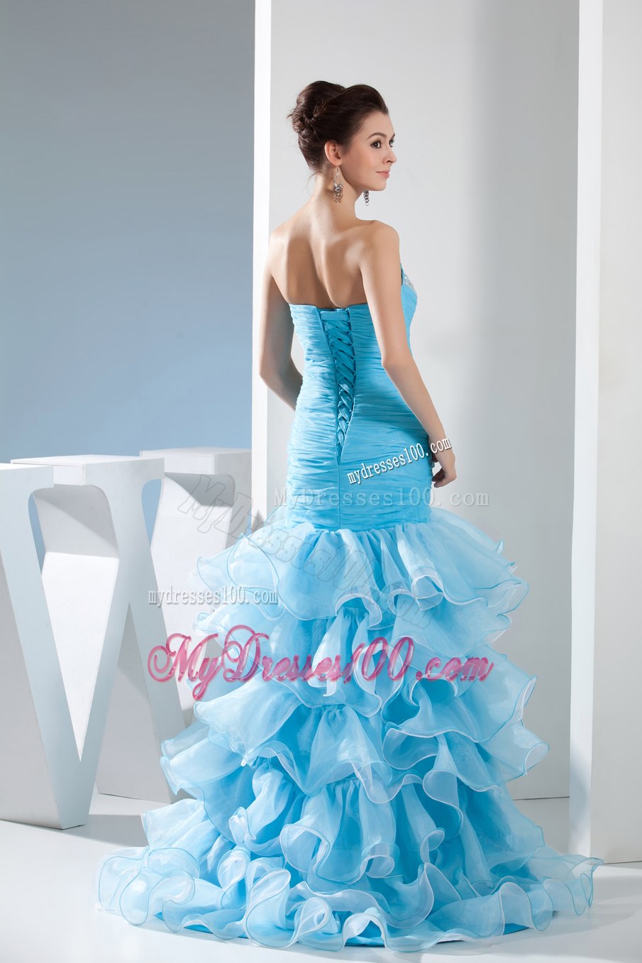 Beading Mermaid Sweetheart High-low Aqua Blue Celebrity Dresses