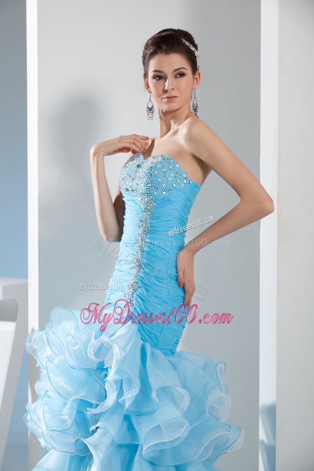Beading Mermaid Sweetheart High-low Aqua Blue Celebrity Dresses