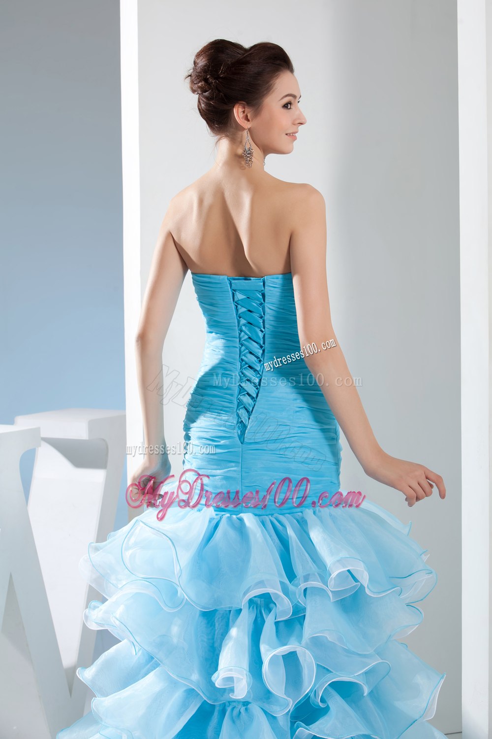 Beading Mermaid Sweetheart High-low Aqua Blue Celebrity Dresses