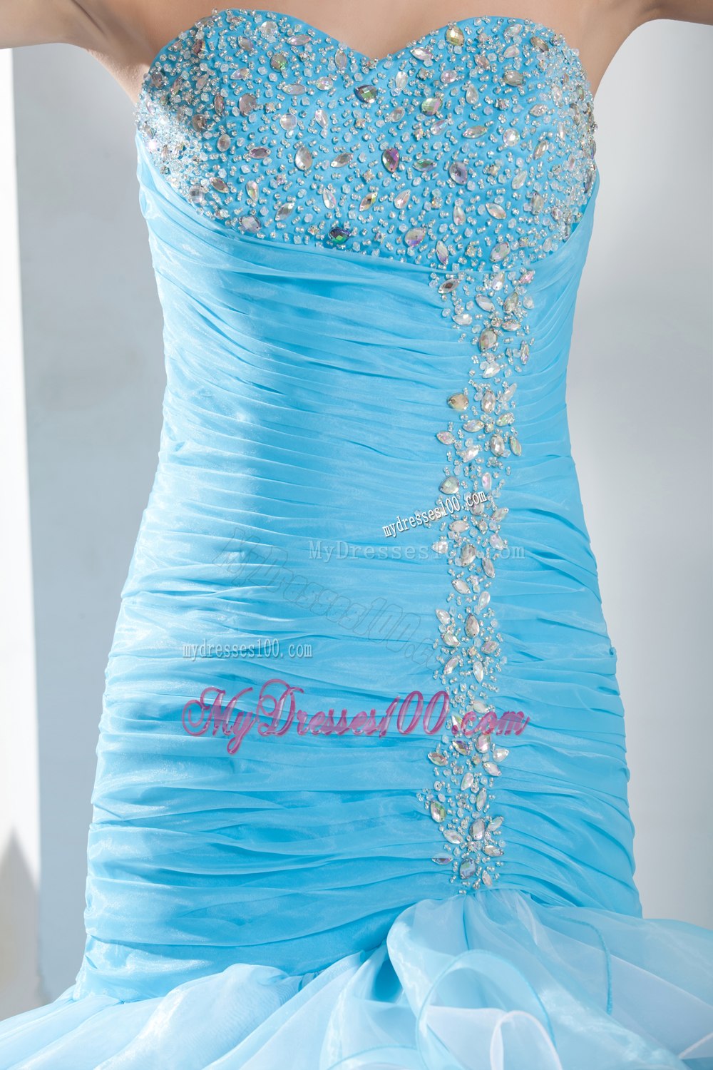 Beading Mermaid Sweetheart High-low Aqua Blue Celebrity Dresses