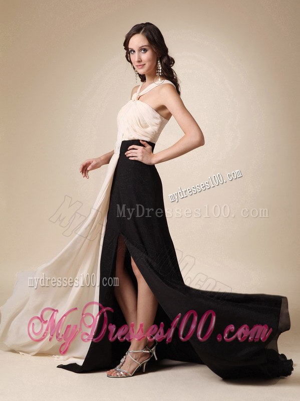 2013 Champagne and Black Empire V-neck Ruching Celebrity Dress