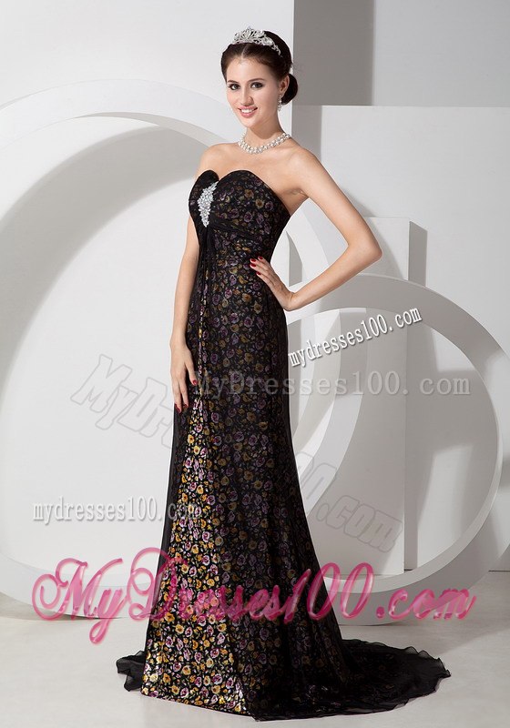 Beautiful Black Column Sweetheart Print Celebrity Dress with Beading