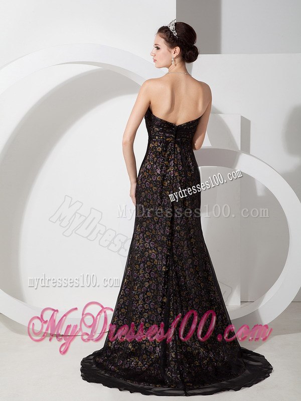 Beautiful Black Column Sweetheart Print Celebrity Dress with Beading