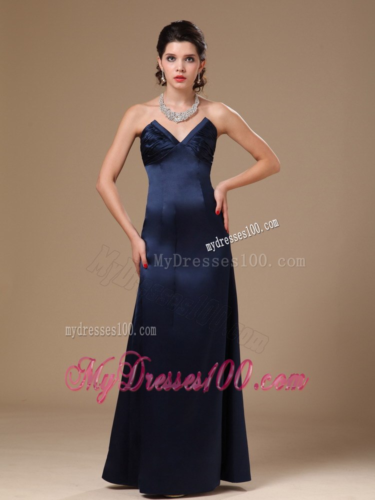 Navy Blue Satin Column V-neck Stylish Celebrity Dress For Custom Made