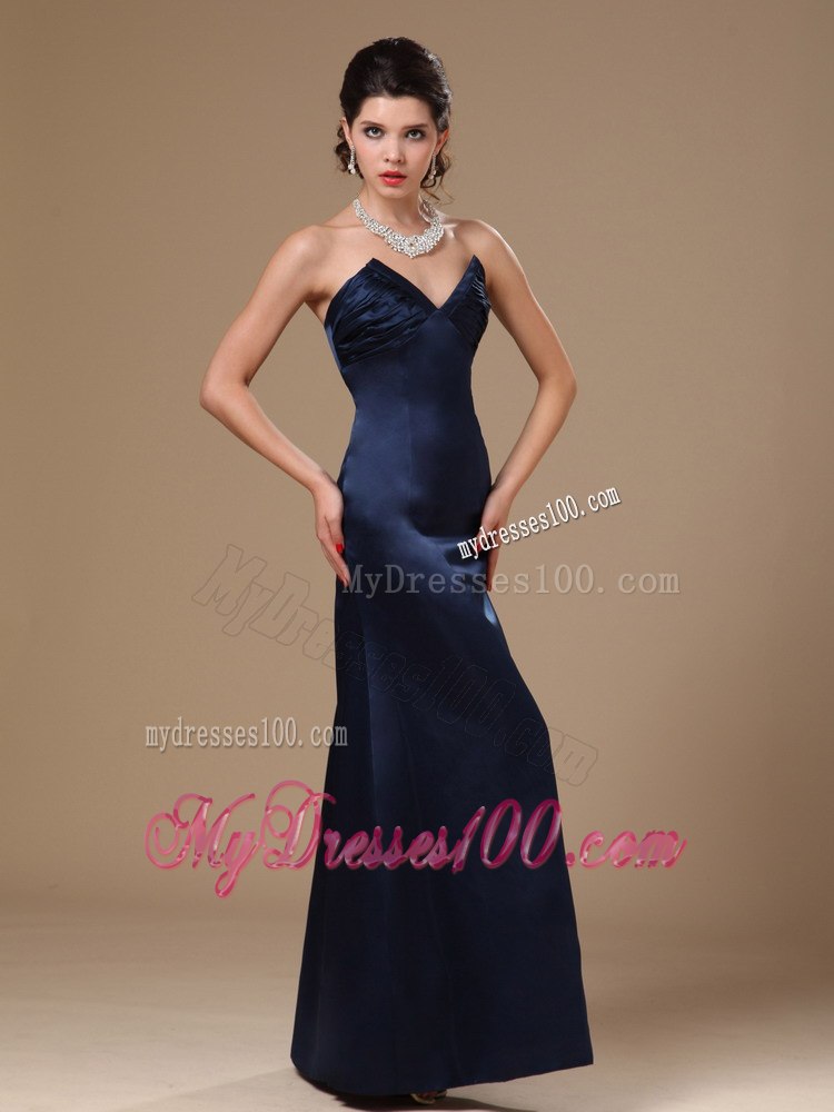 Navy Blue Satin Column V-neck Stylish Celebrity Dress For Custom Made