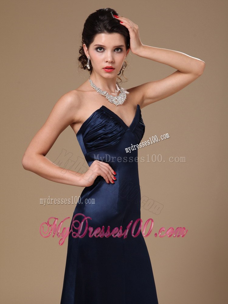 Navy Blue Satin Column V-neck Stylish Celebrity Dress For Custom Made