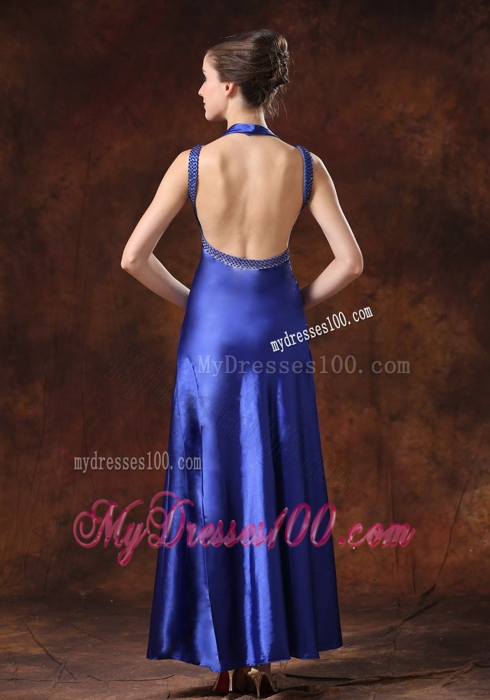 Maxi Beaded Decorate Waist Halter Column Sheath Celebrity Dress