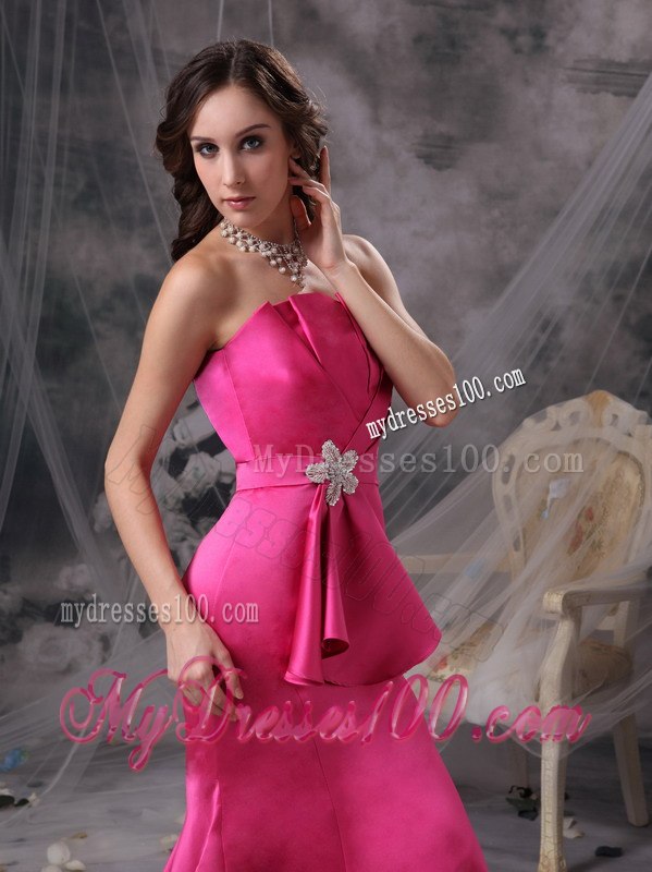 Pretty Hot Pink Mermaid Celebrity Dresses Strapless Beading and Ruches
