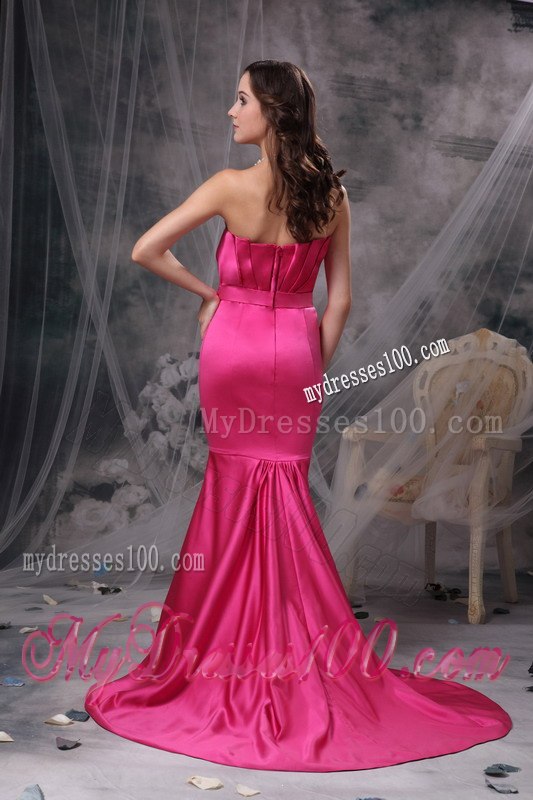 Pretty Hot Pink Mermaid Celebrity Dresses Strapless Beading and Ruches