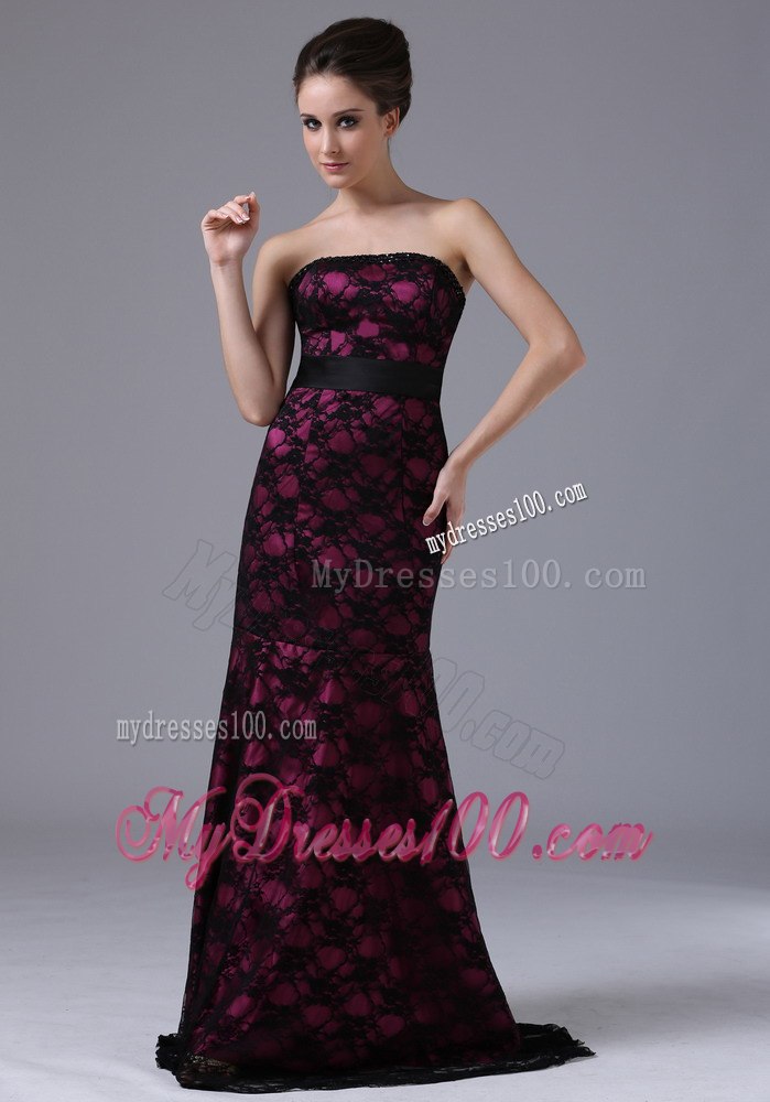 Sexy Column Long Lace Celebrity Dress with Strapless for Party