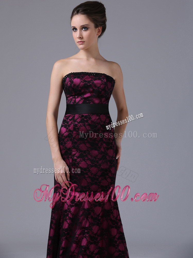 Sexy Column Long Lace Celebrity Dress with Strapless for Party