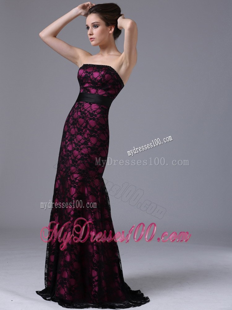 Sexy Column Long Lace Celebrity Dress with Strapless for Party