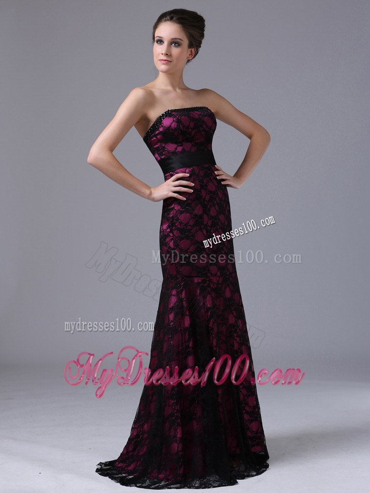 Sexy Column Long Lace Celebrity Dress with Strapless for Party