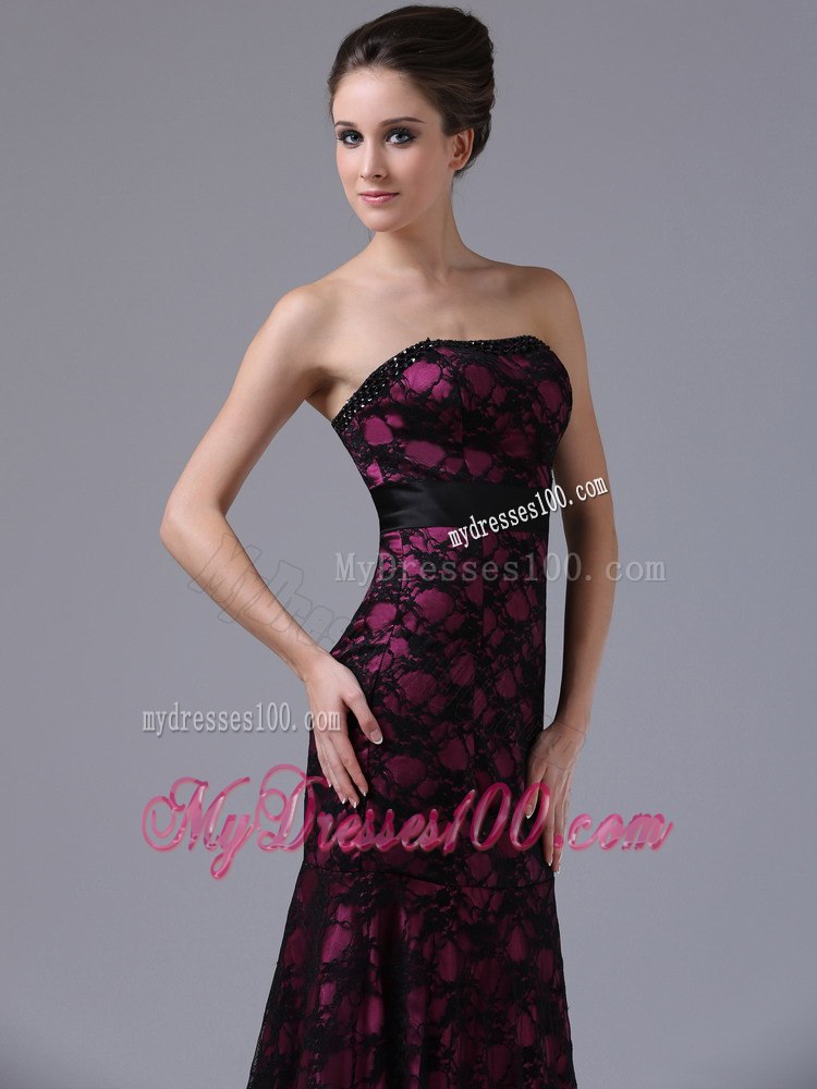 Sexy Column Long Lace Celebrity Dress with Strapless for Party