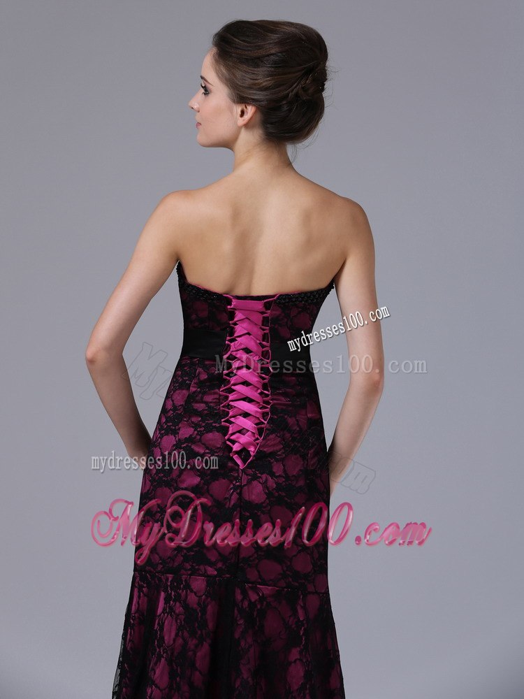 Sexy Column Long Lace Celebrity Dress with Strapless for Party