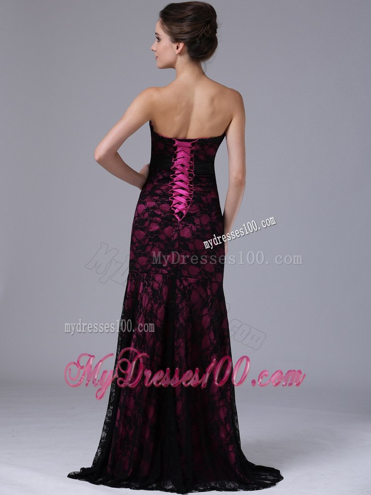 Sexy Column Long Lace Celebrity Dress with Strapless for Party