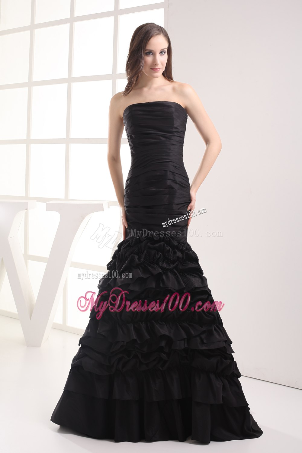 Mermaid Strapless Black Ruching Ruffles Celebrity Dresses in 2013