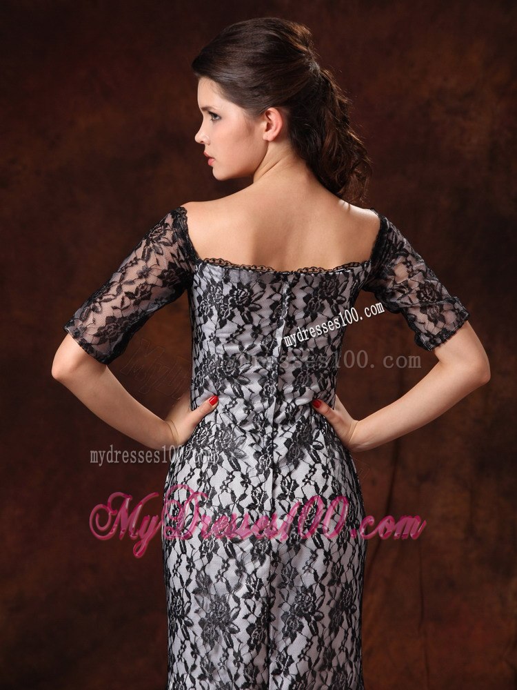 Half Sleeves Black and White Square Lace 2013 Celebrity Dress