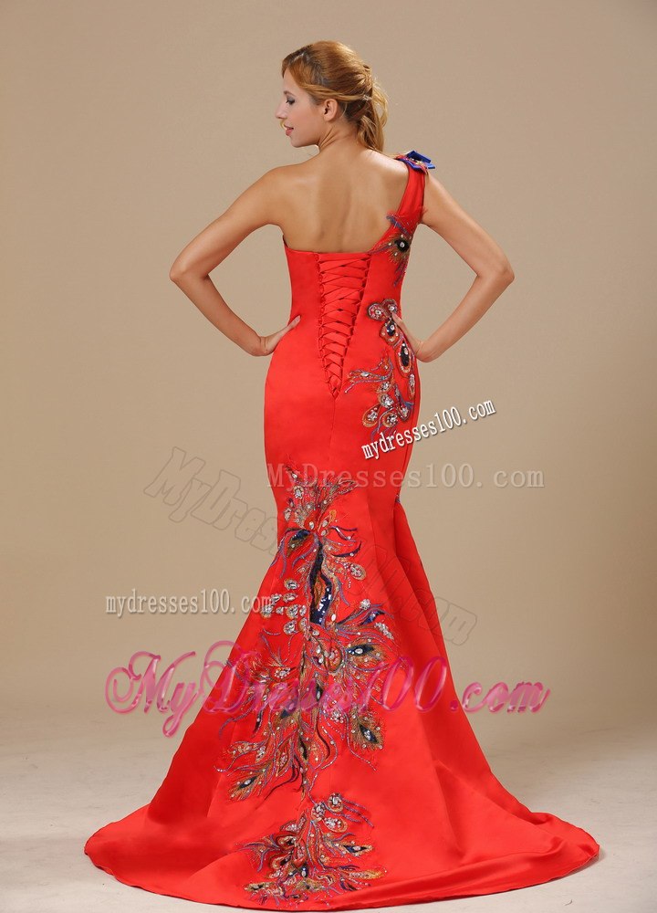 Mermaid Red and One Shoulder For 2013 Prom Dress With Embroidery