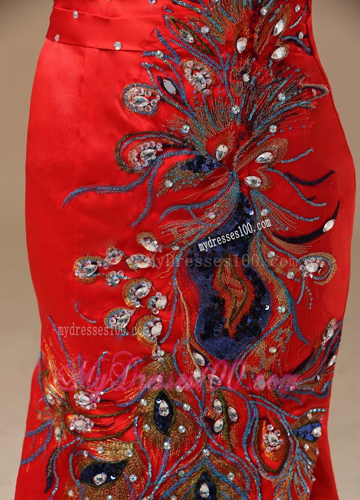 Mermaid Red and One Shoulder For 2013 Prom Dress With Embroidery