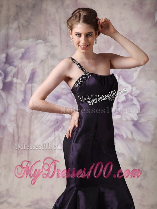 Dark Purple Mermaid Celebrity Dresses with One Shoulder Beading