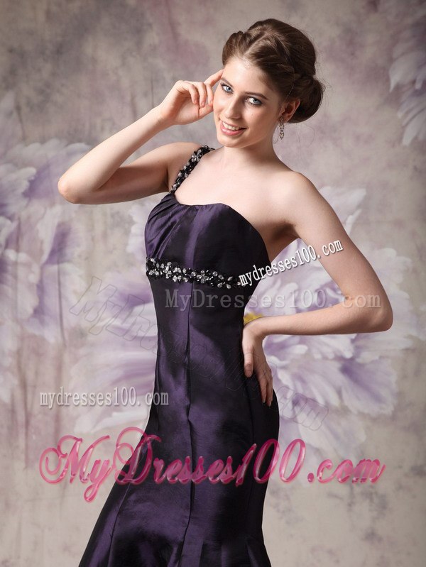 Dark Purple Mermaid Celebrity Dresses with One Shoulder Beading