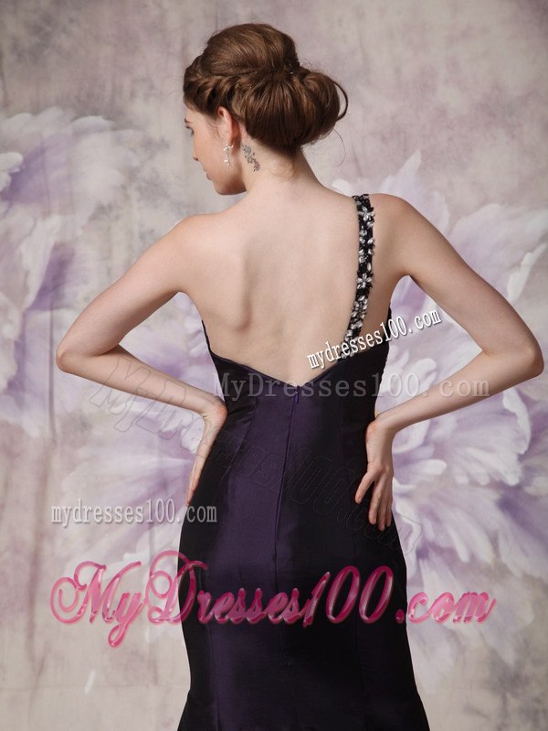 Dark Purple Mermaid Celebrity Dresses with One Shoulder Beading