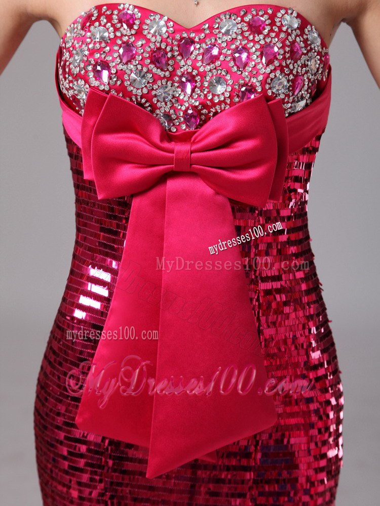 Paillette Over Skirt Hot Pink Bowknot Sweetheart Celebrity Dress