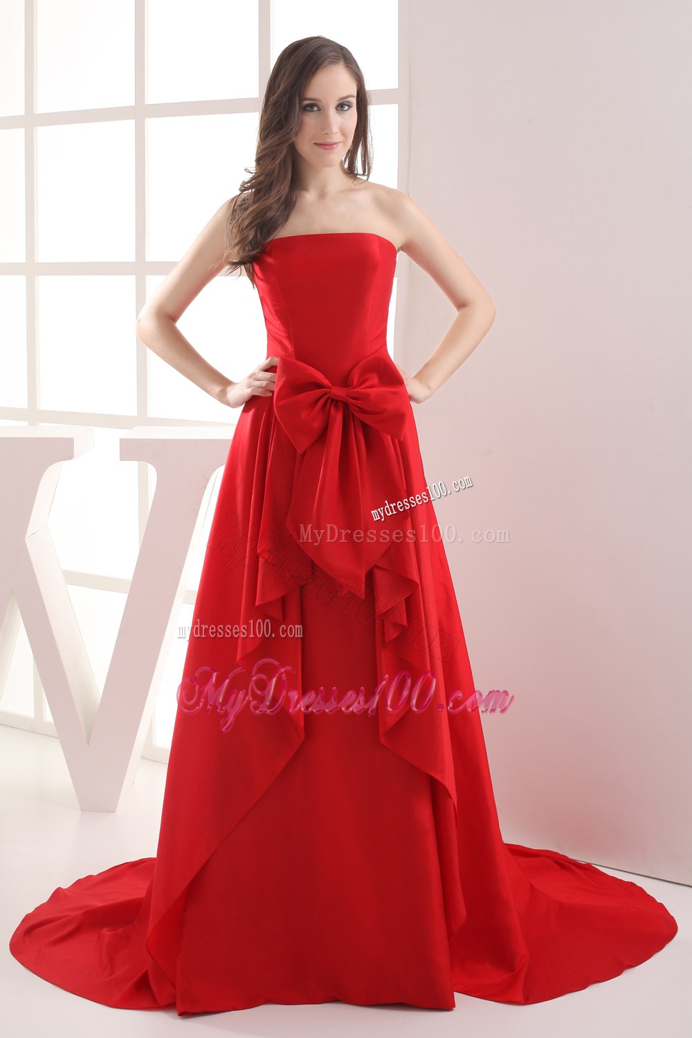 2013 Fashion Red Bowknot 2013 Celebrity Dresses for Party