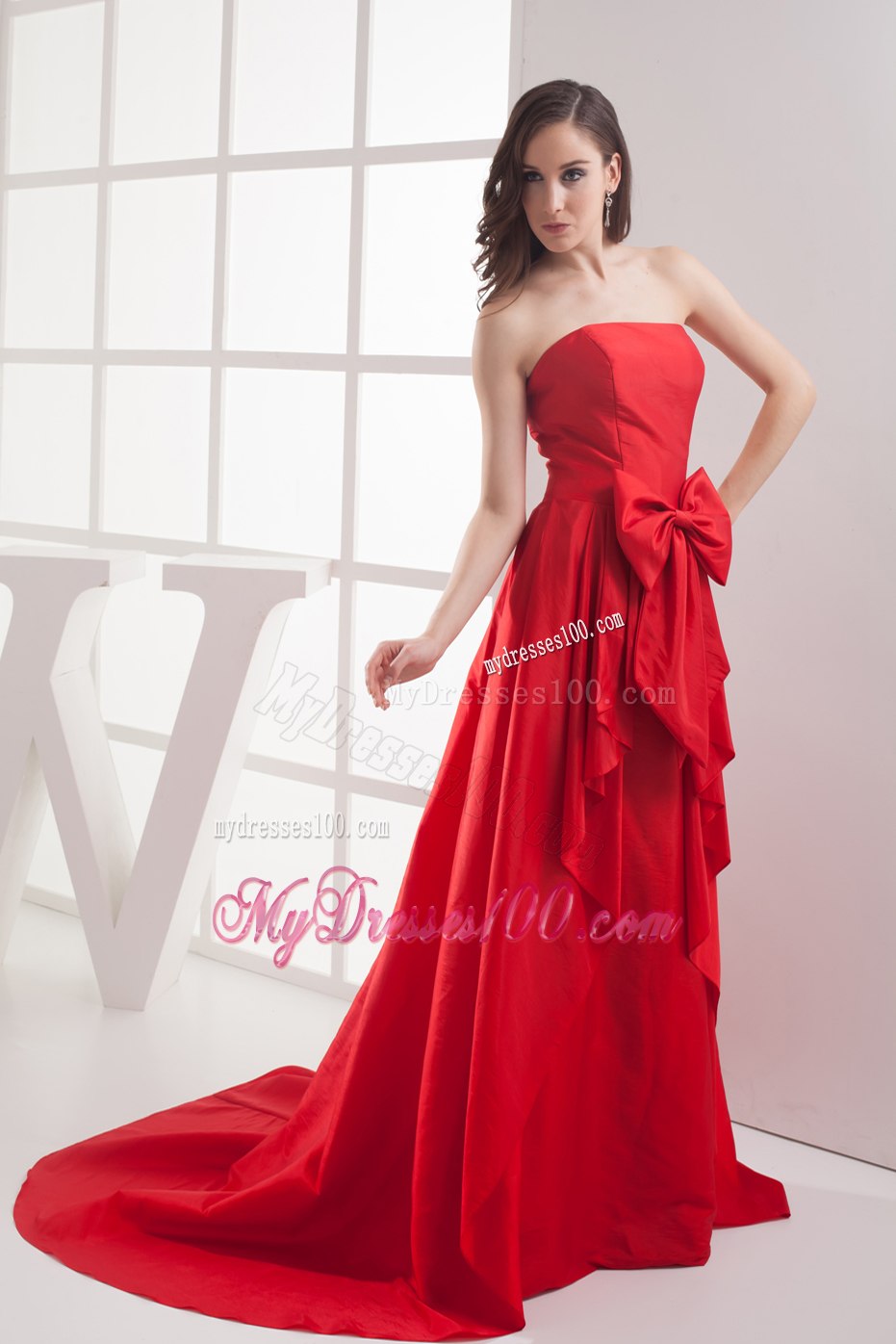 2013 Fashion Red Bowknot 2013 Celebrity Dresses for Party