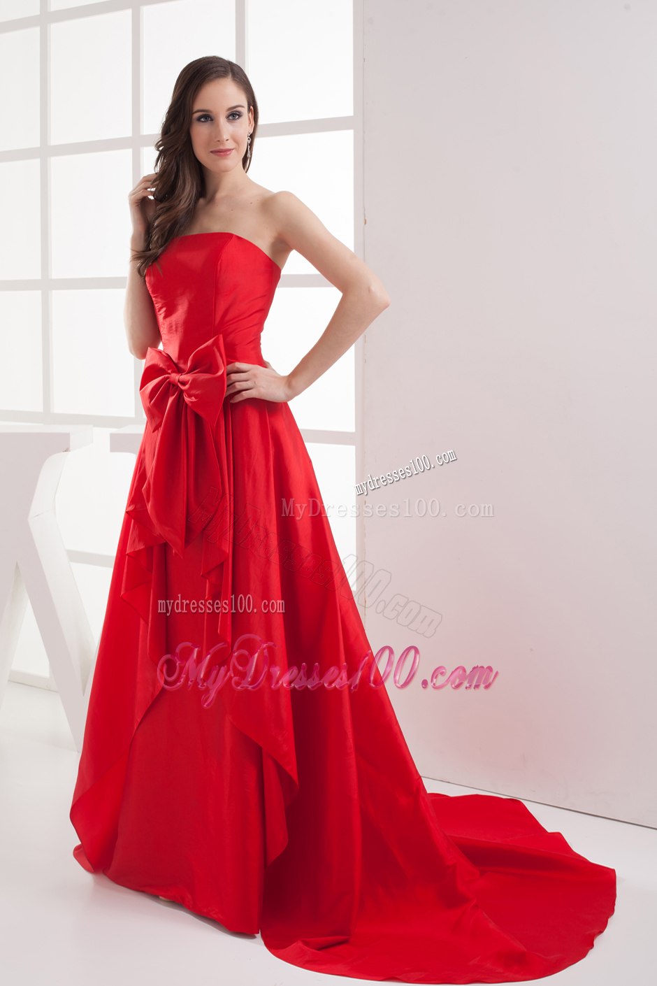 2013 Fashion Red Bowknot 2013 Celebrity Dresses for Party