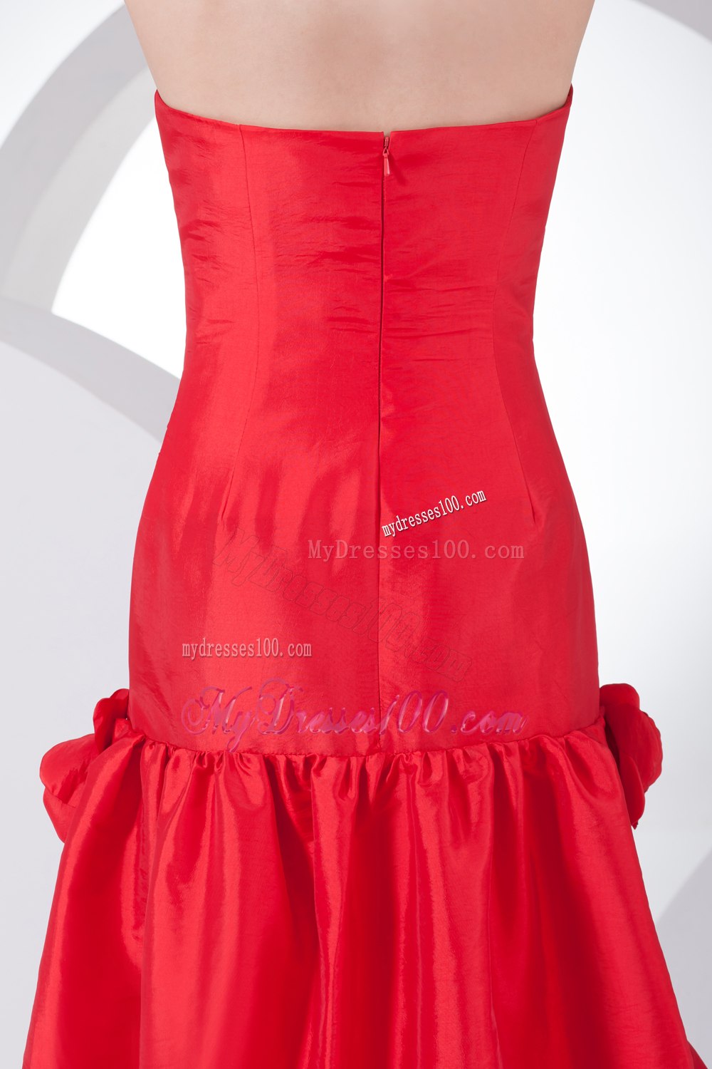 Popular Red Column Strapless Hand Made Flowers Celebrity Dresses