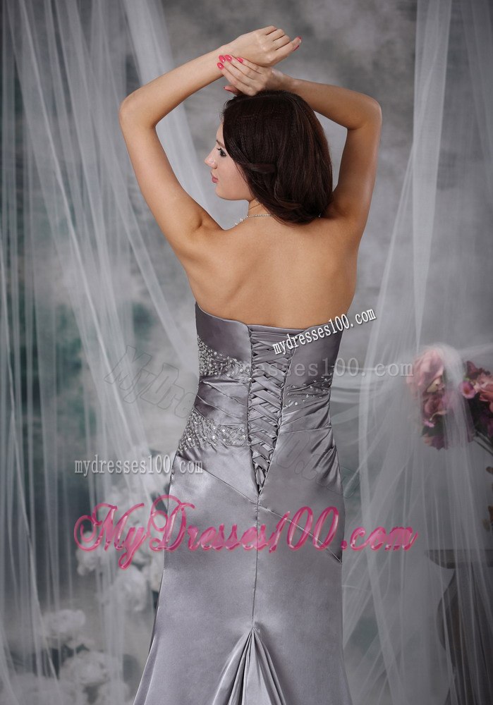 Grey Column Strapless Beading Elastic Wove Satin Celebrity Dresses